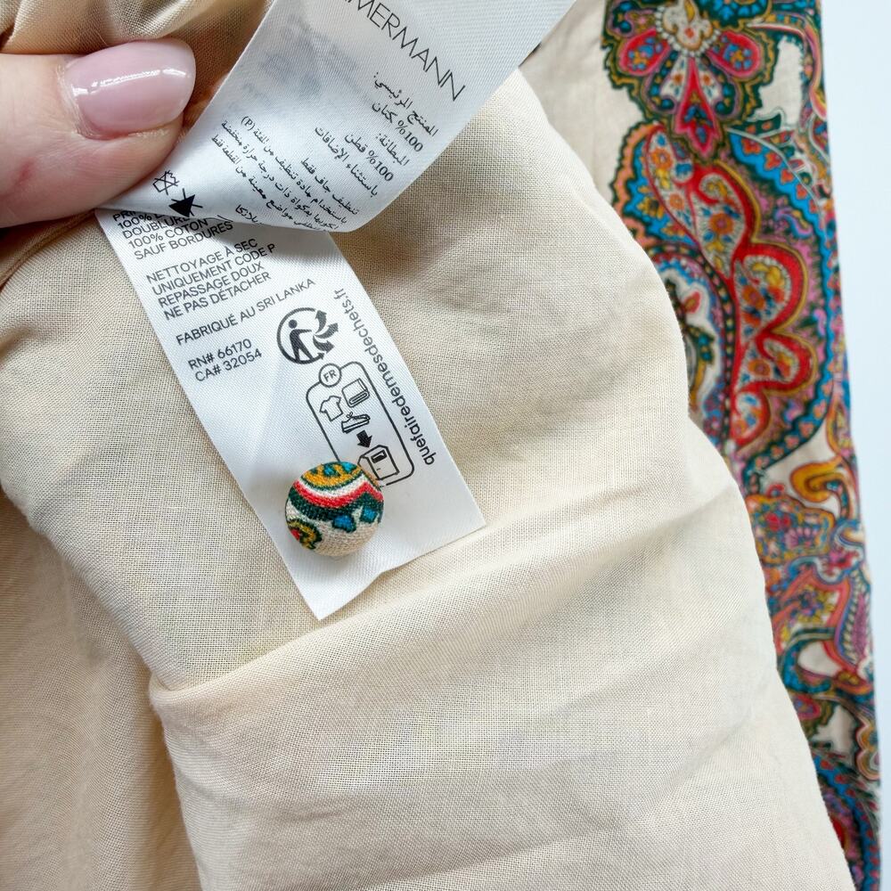 Zimmermann Ottie Plunge Mini Dress Multicolor Paisley Linen Floral Logo XS 0 - Picture 7 of 12